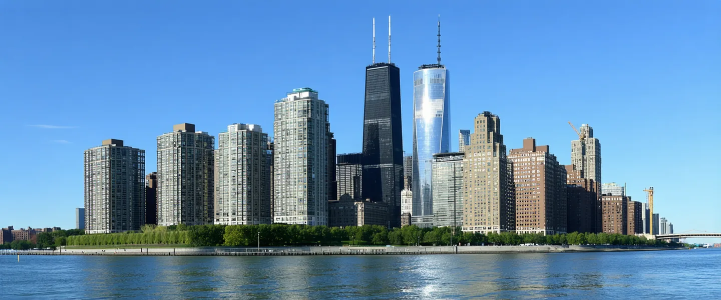 Chicago skyline at dusk, where Foodtrce is headquartered at 77 W Wacker Drive