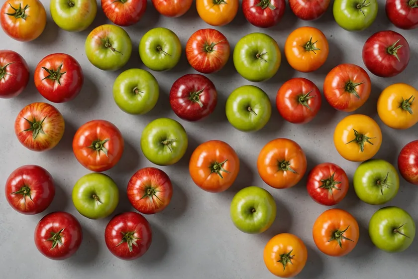 Fresh produce sorted by color grade on a production line