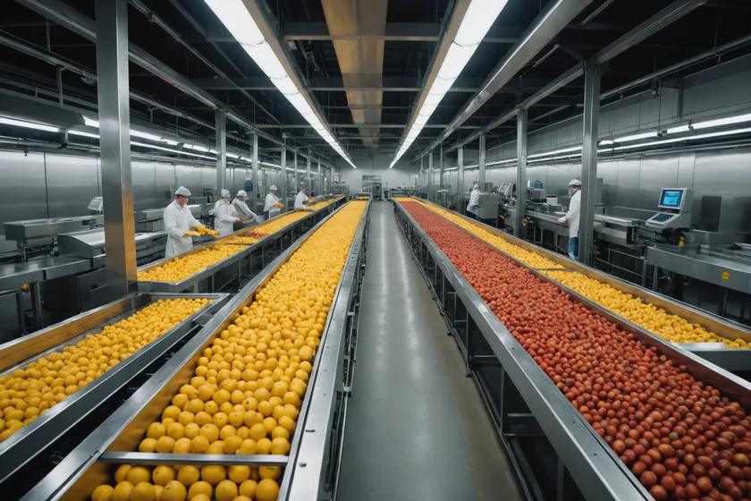 Computer vision camera array above a food sorting production line