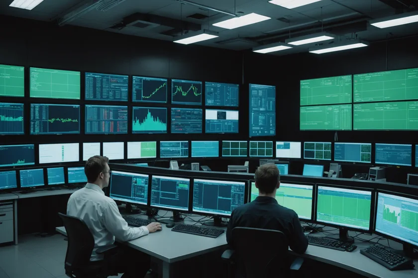 Industrial control panel and monitoring screens in a food manufacturing facility